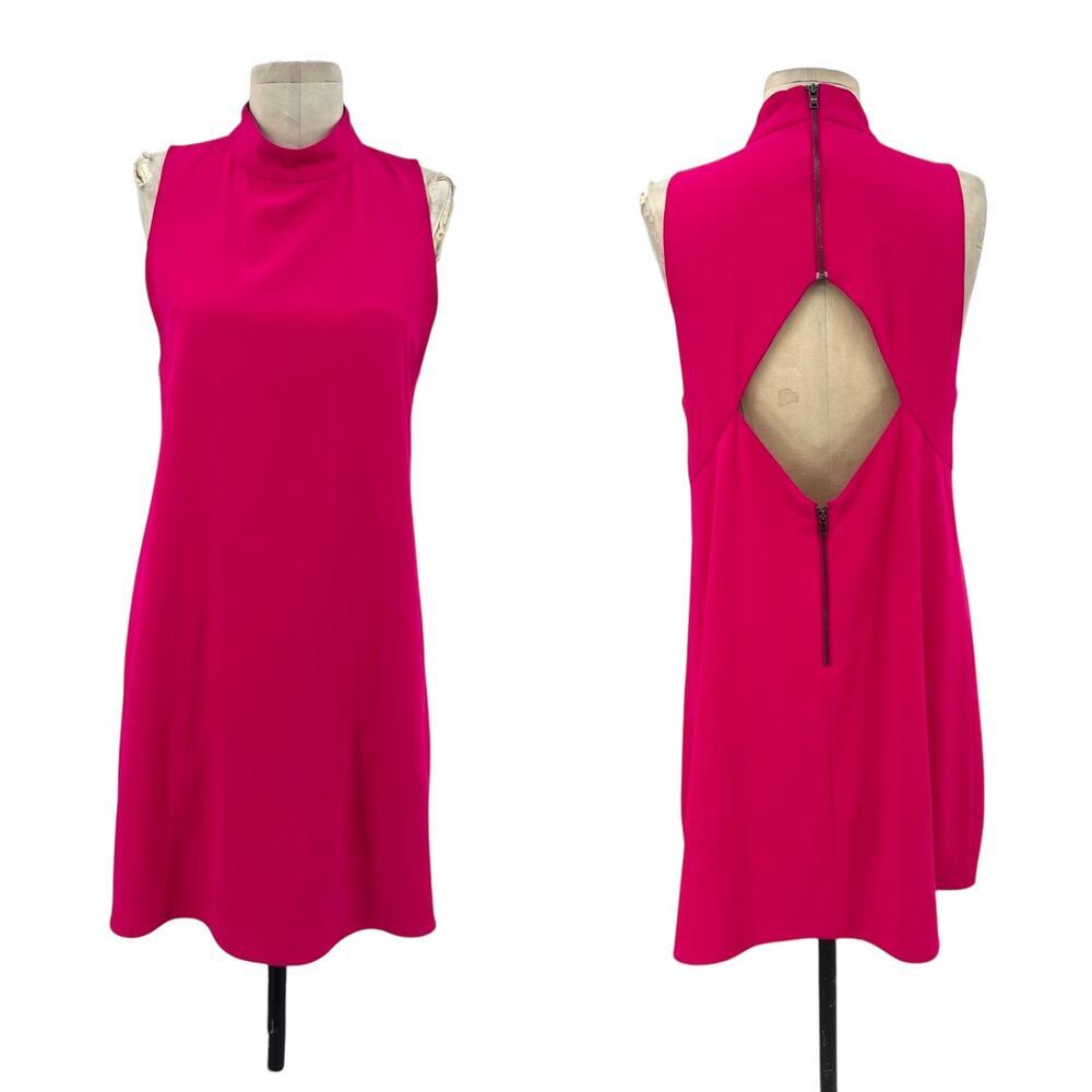 Alice + Olivia Mini Dress Mock Neck Cut-Out Back Zipper Hot Pink Size Medium